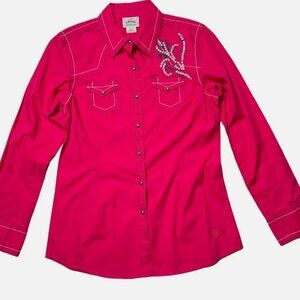 Ariat Button Down Shirt -  Hot Pink Western Sequins Pearl Snap Front Sz. M